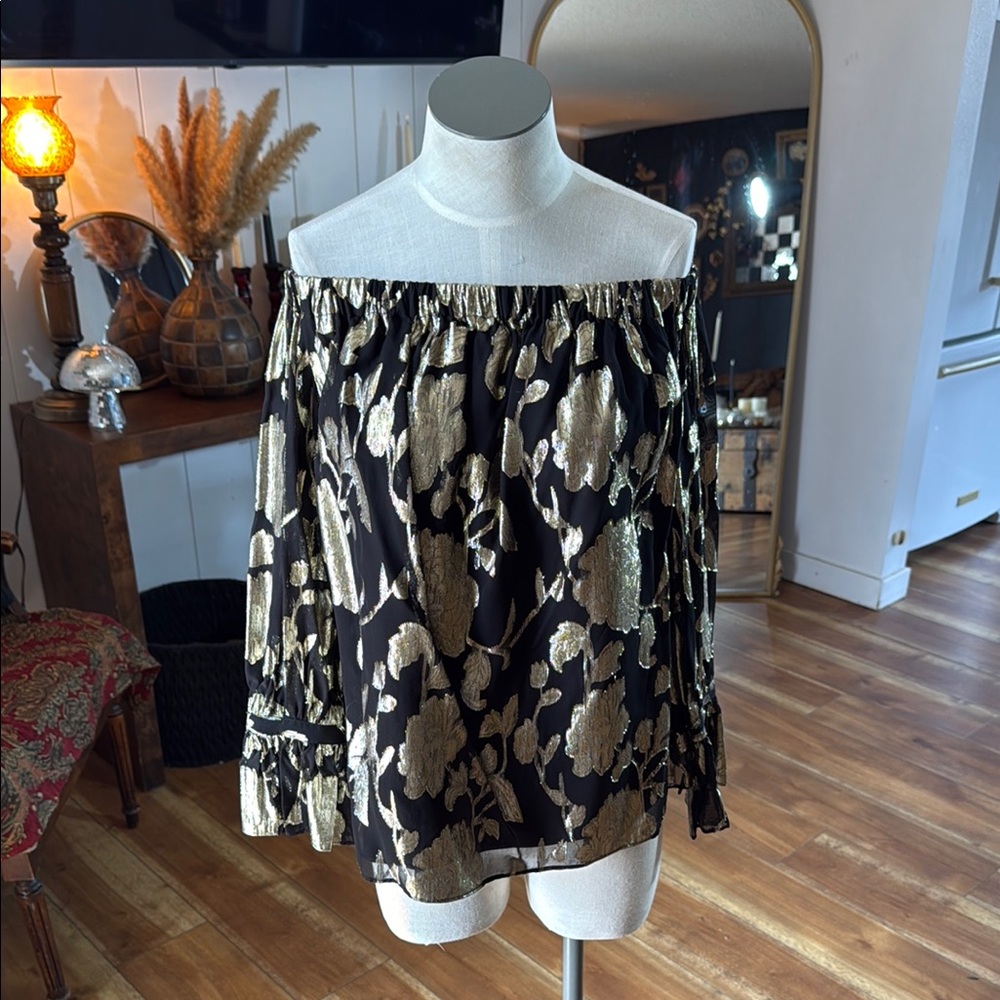 Milly Elegant Black and Gold Off-Shoulder Top